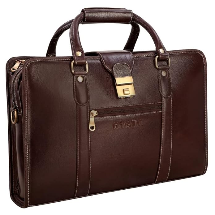 Leather Laptop Briefcase - Basket