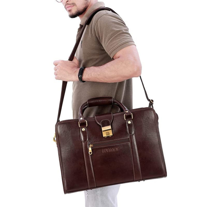 HAYAT Leather Accessories 24 Litres Leather Laptop Briefcase Bag for Men Office (L-45.7 x H-35.6 x W-15.2 cm)