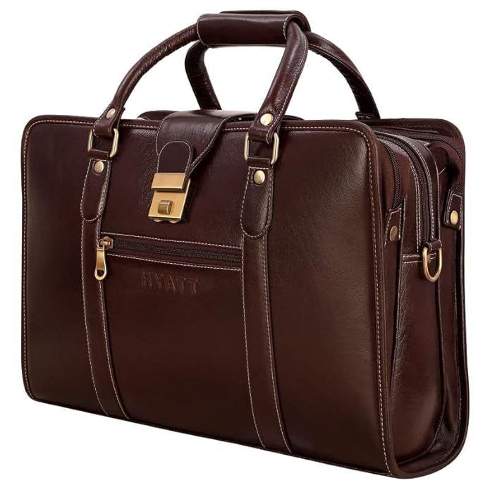 Leather Laptop Briefcase - Basket