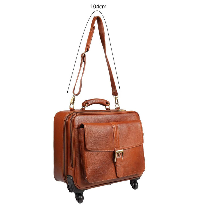 HYATT Leather Accessories 4 Wheels 42 Liters Leather Roller Case Trolley Bags for Men Luggage