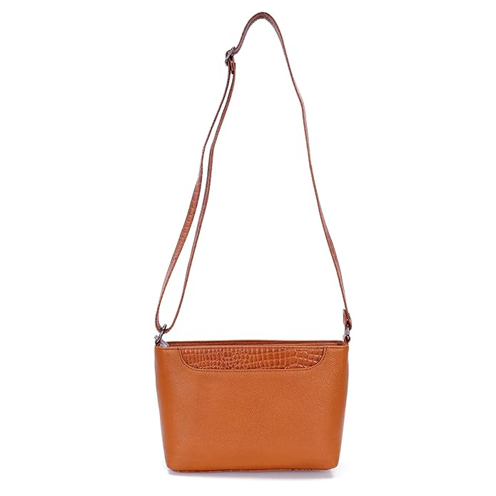 Leather Sling Bag for Women - Zip Top
