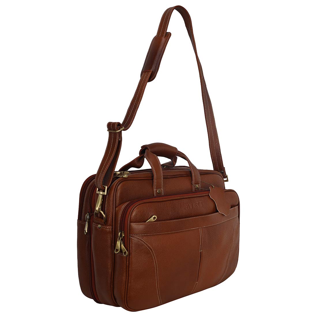 HAYAT 16 Inch Expandable Natural Leather Laptop Briefcase