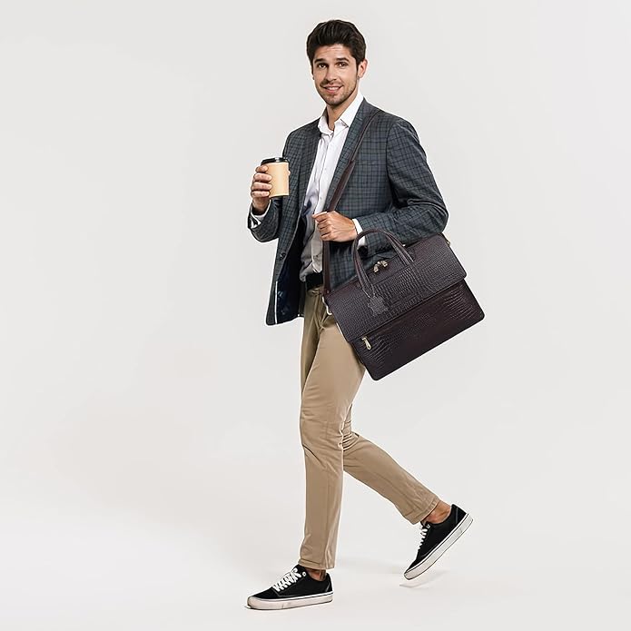 Leather Laptop Bag - Double Flap