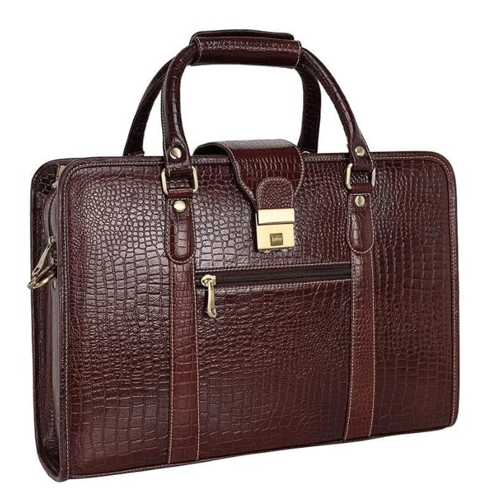 Leather Laptop Briefcase - Basket