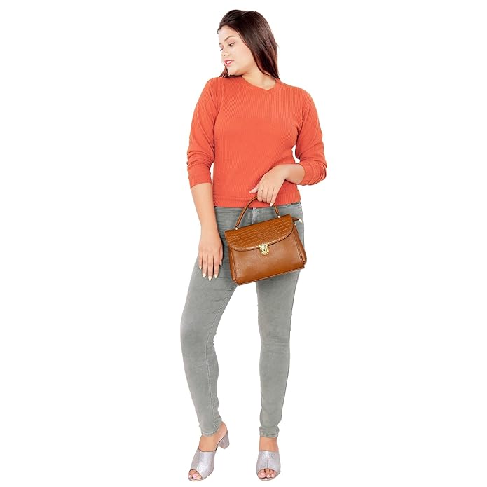 Compact Leather Handbag Bag - Push Lock