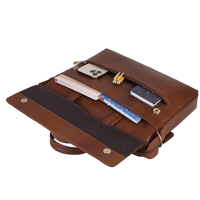 Leather Laptop Bag - Double Flap