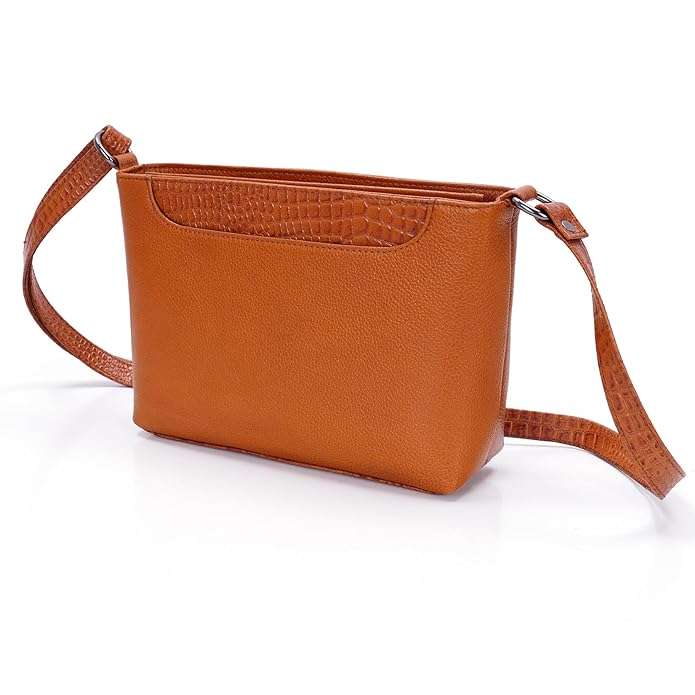 Leather Sling Bag for Women - Zip Top