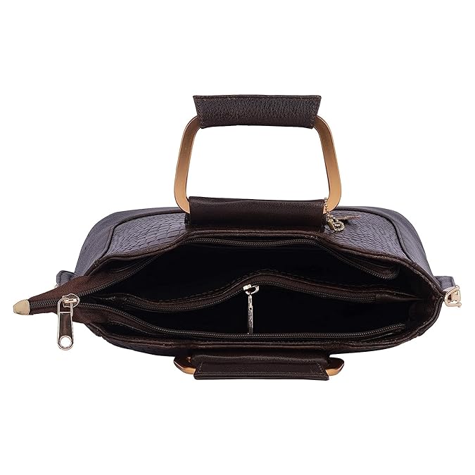 Leather Satchel Handbag - Trapezoid