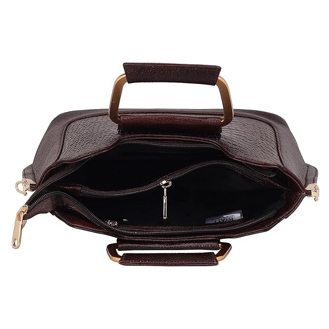 Leather Satchel Handbag - Trapezoid