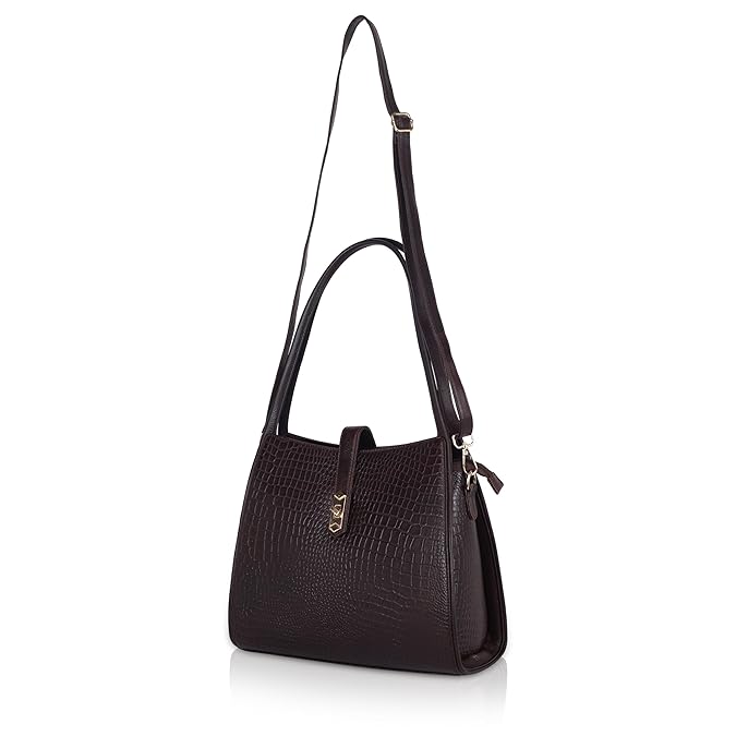 Croco Leather Handbag - TURN LOCK