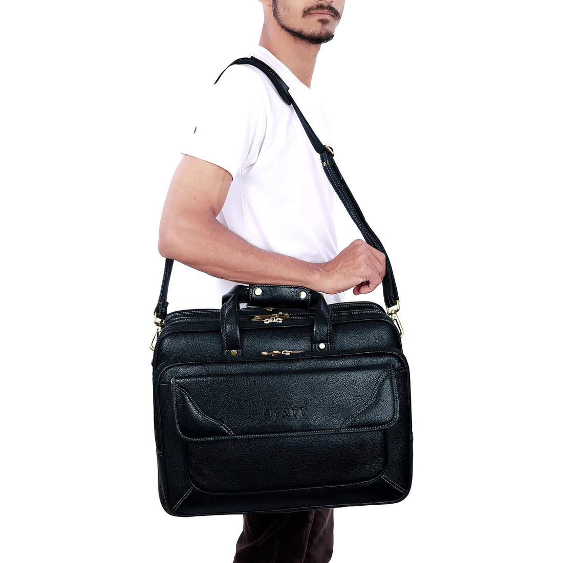 HAYAT Leather Accessories 16 Inch Men's Leather Briefcase Laptop Office Bag