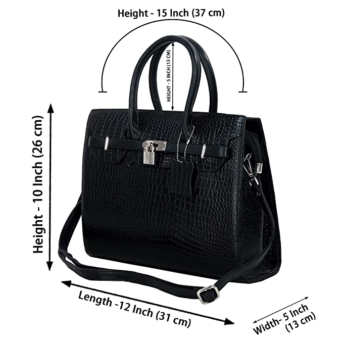 HAYAT Leather Accessories Full-Grain Natural Cro Leather Top-Handle satchel Tote Handbags & Shoulder Sling Bags For Women Office Branded Stylish Latest Size- L-12 X H-10.5 x W- 4.5 Inch-P