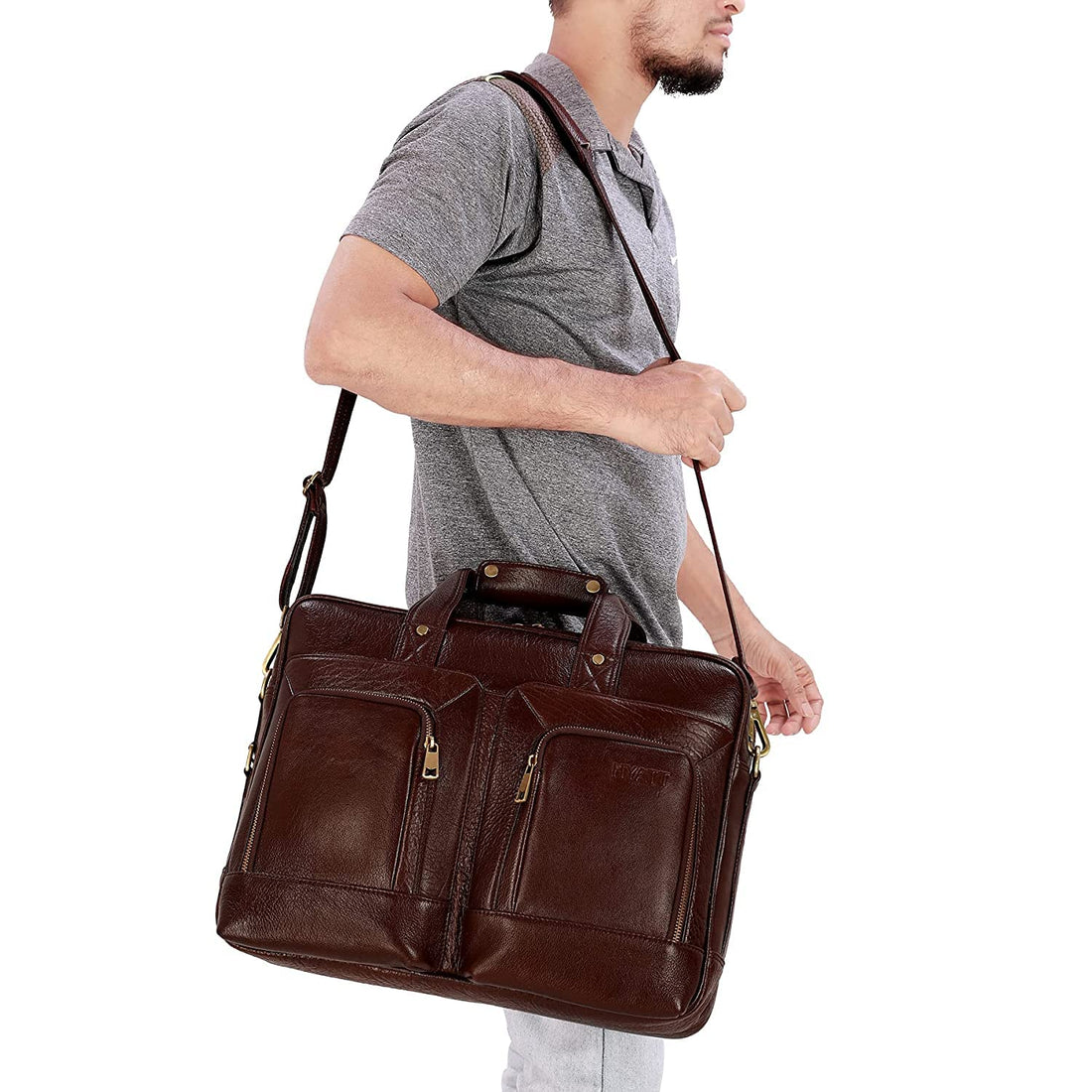 HAYAT Leather Accessories 24 litres Full Grain Natural Leather Briefcase Messenger & Shoulder Bags
