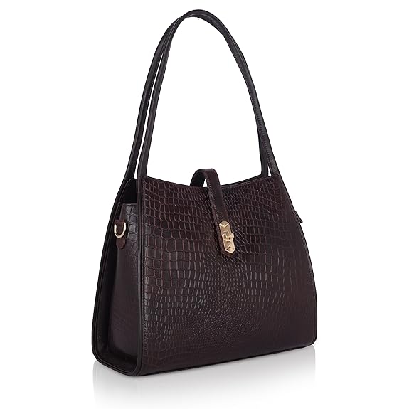 Croco Leather Handbag - TURN LOCK