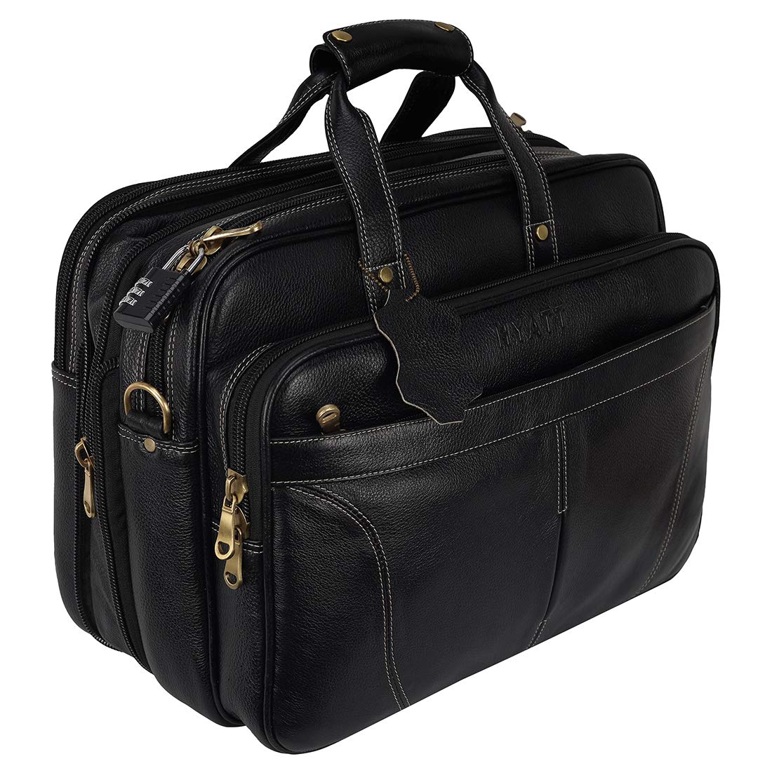 HAYAT 16 Inch Expandable Natural Leather Laptop Briefcase