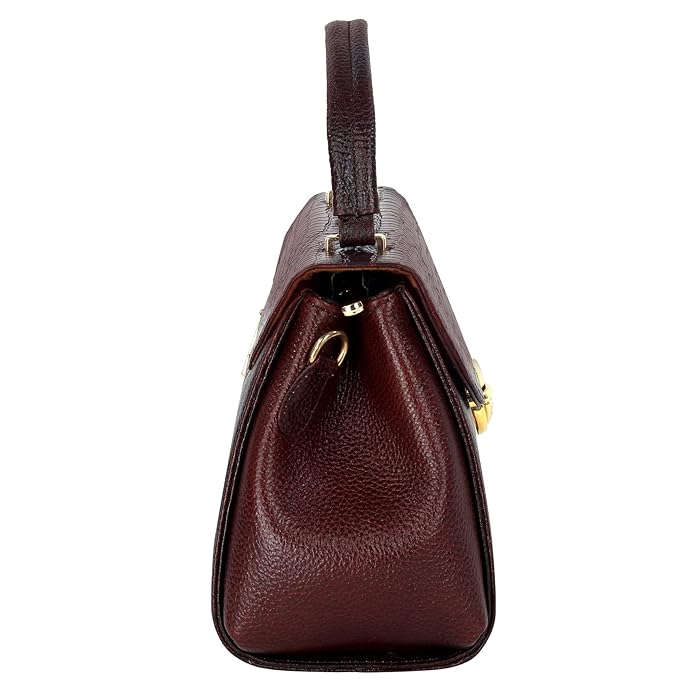 Compact Leather Handbag Bag - Push Lock