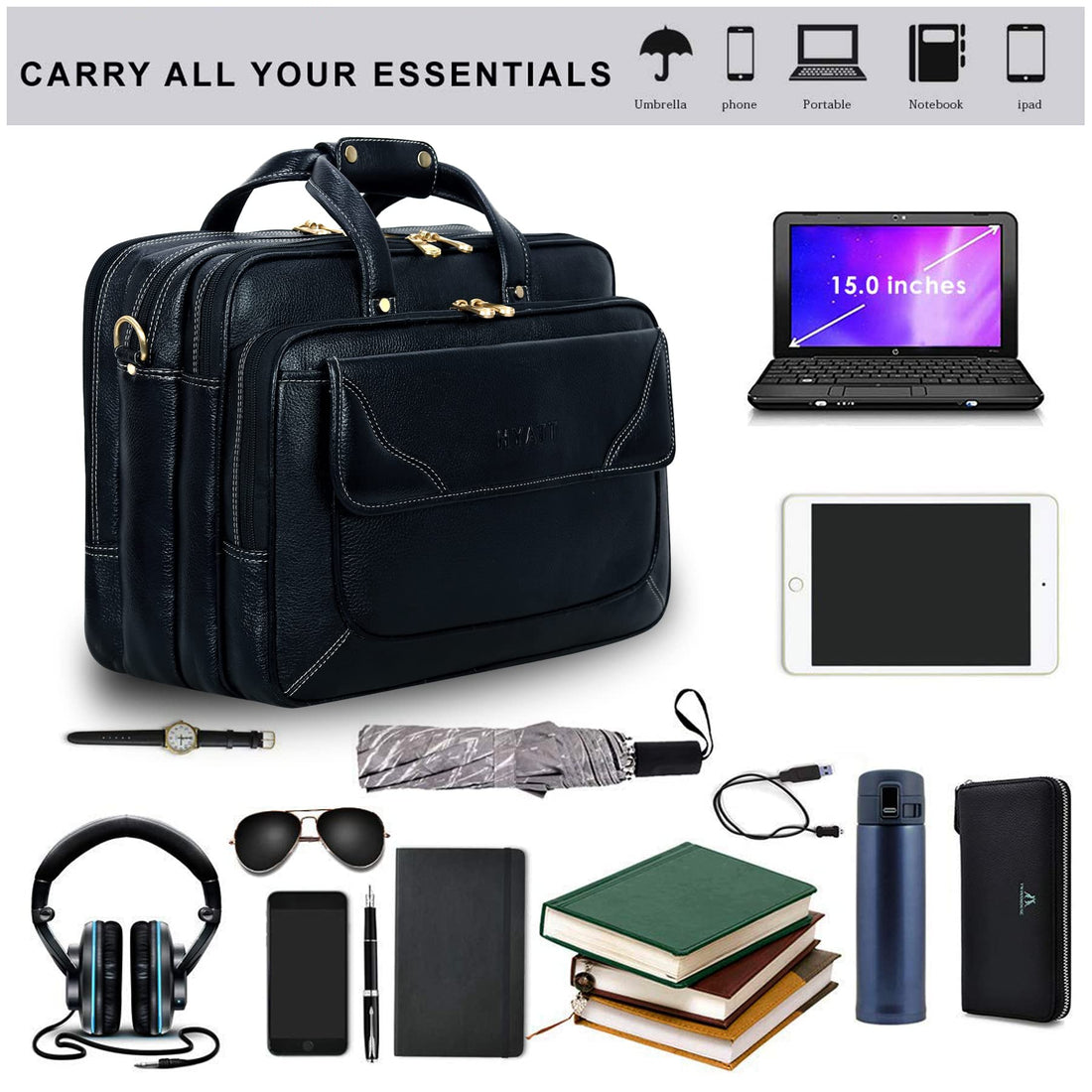 HAYAT Leather Accessories 16 Inch Men's Leather Briefcase Laptop Office Bag