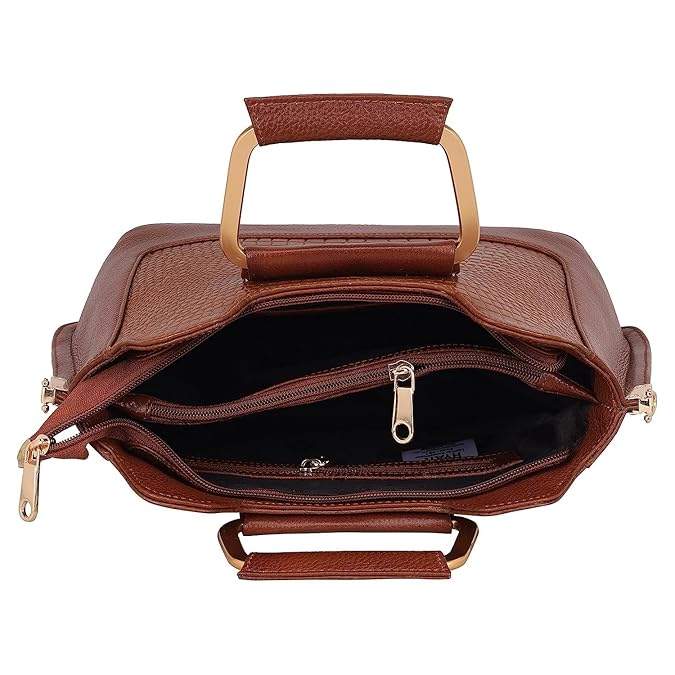 Leather Satchel Handbag - Trapezoid