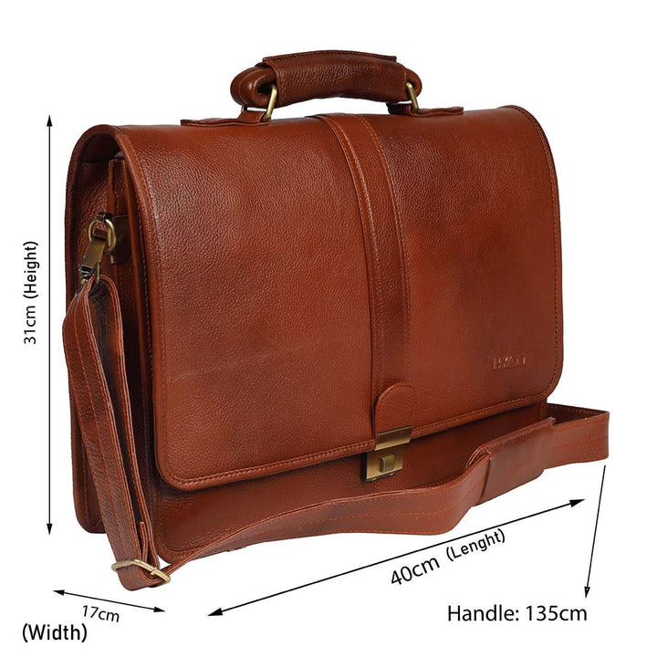 HAYAT 100% Leather Office Bag for Men & Women With Comfortable 15.6'' Inches Laptop Compartment | Expandable |Cross Body Shoulder Strap | Capacity:18 Liters