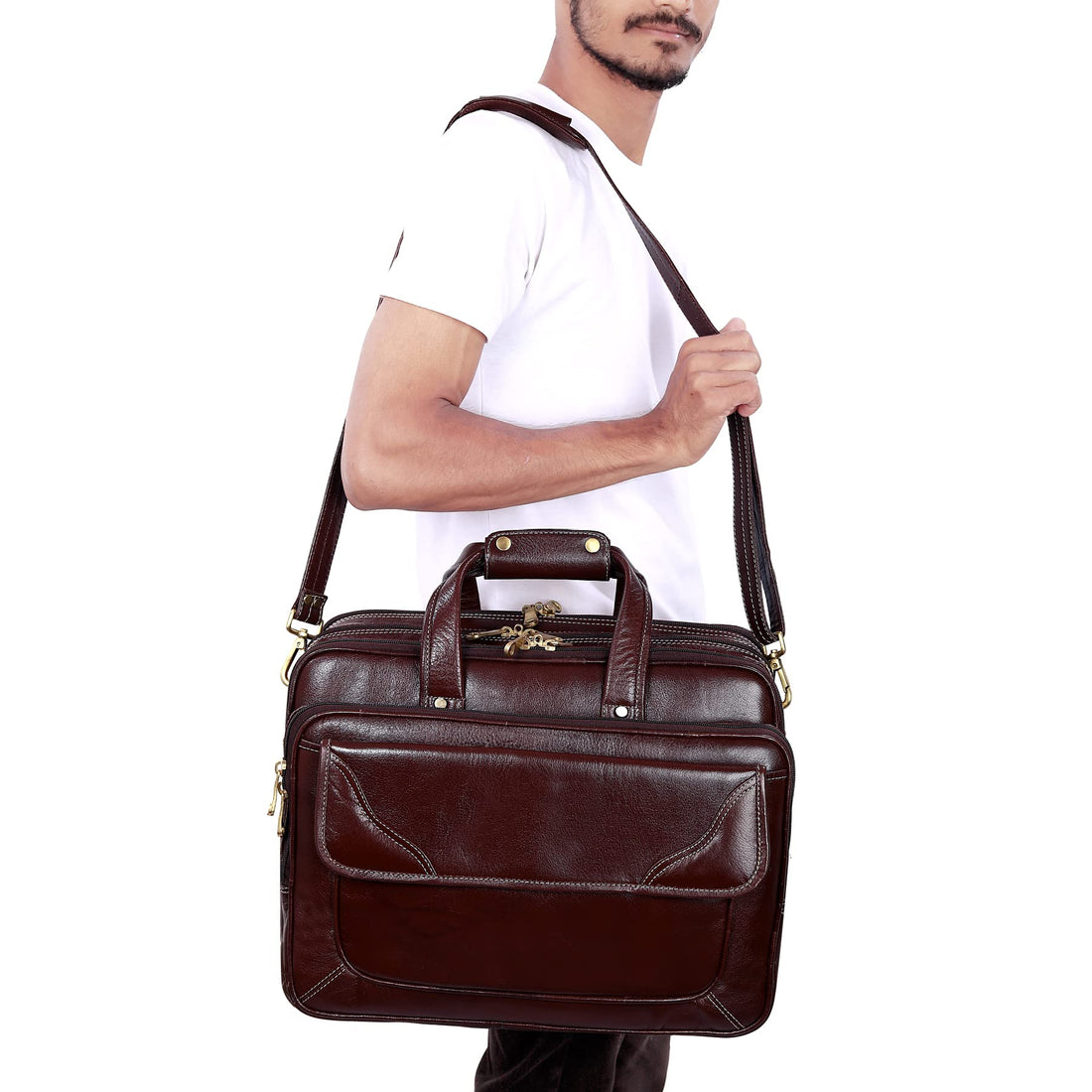 HAYAT Leather Accessories 16 Inch Men's Leather Briefcase Laptop Office Bag