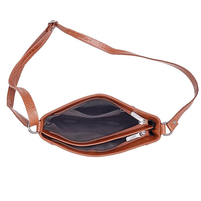 Leather Sling Bag for Women - Zip Top