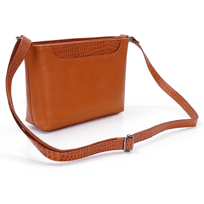 Leather Sling Bag for Women - Zip Top