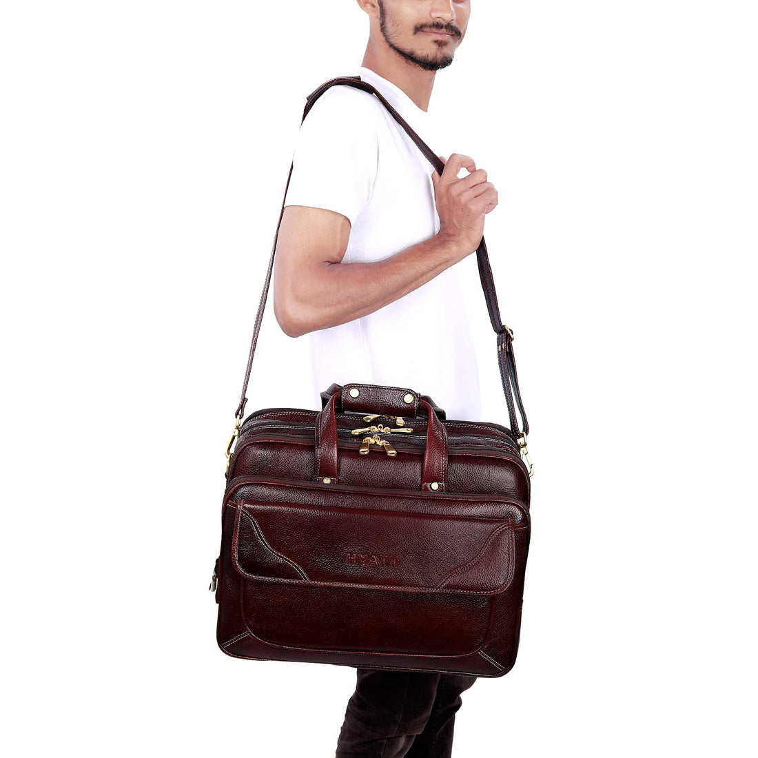 HAYAT Leather Accessories 16 Inch Men's Leather Briefcase Laptop Office Bag