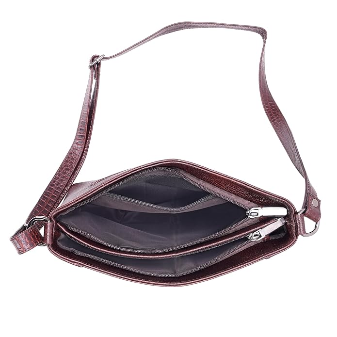 Leather Sling Bag for Women - Zip Top