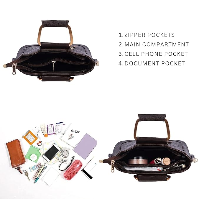 Leather Satchel Handbag - Trapezoid