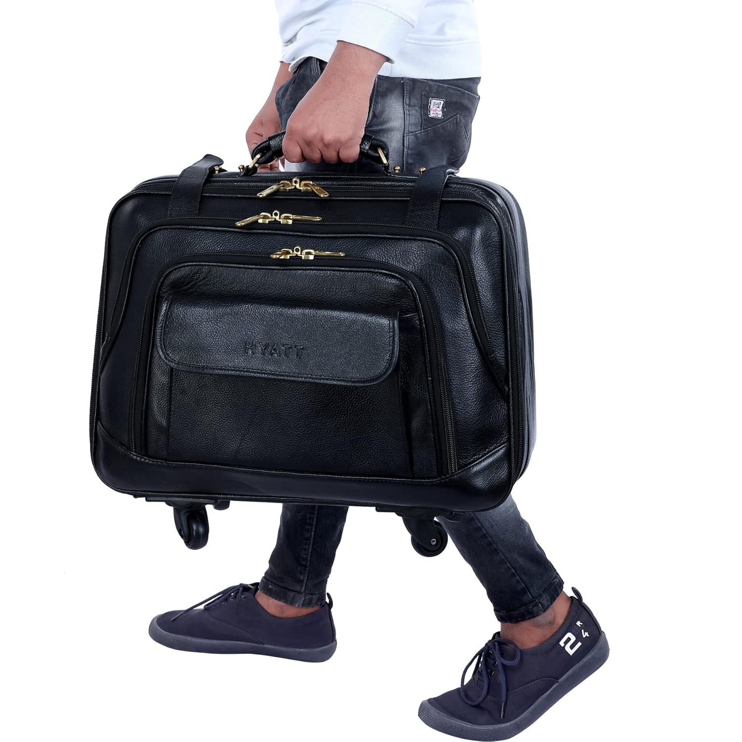Leather Laptop Roller Trolley - The Overnighter