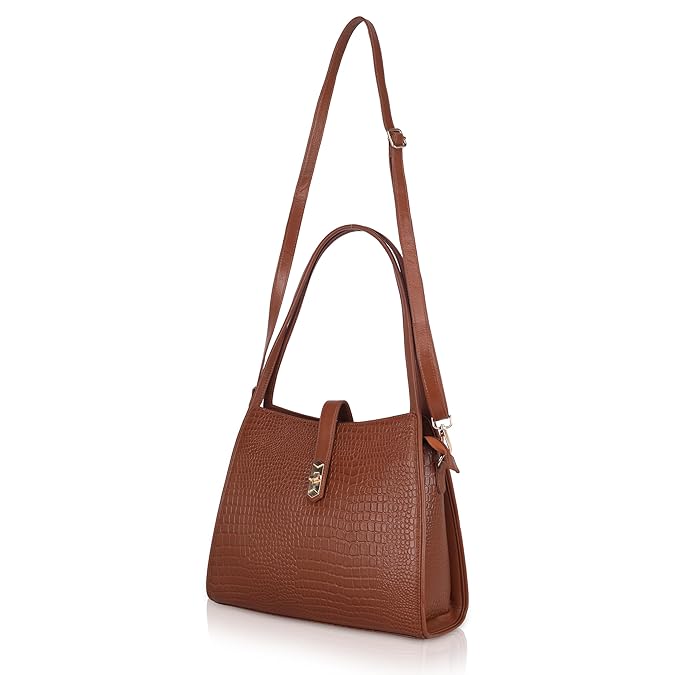 Croco Leather Handbag - TURN LOCK