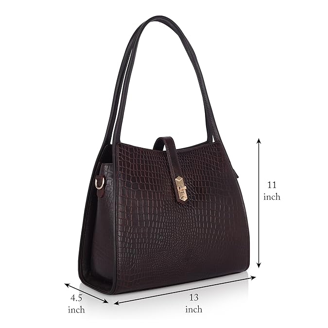 Croco Leather Handbag - TURN LOCK