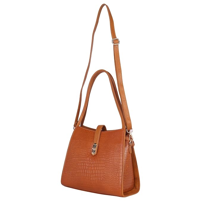 Croco Leather Handbag - TURN LOCK