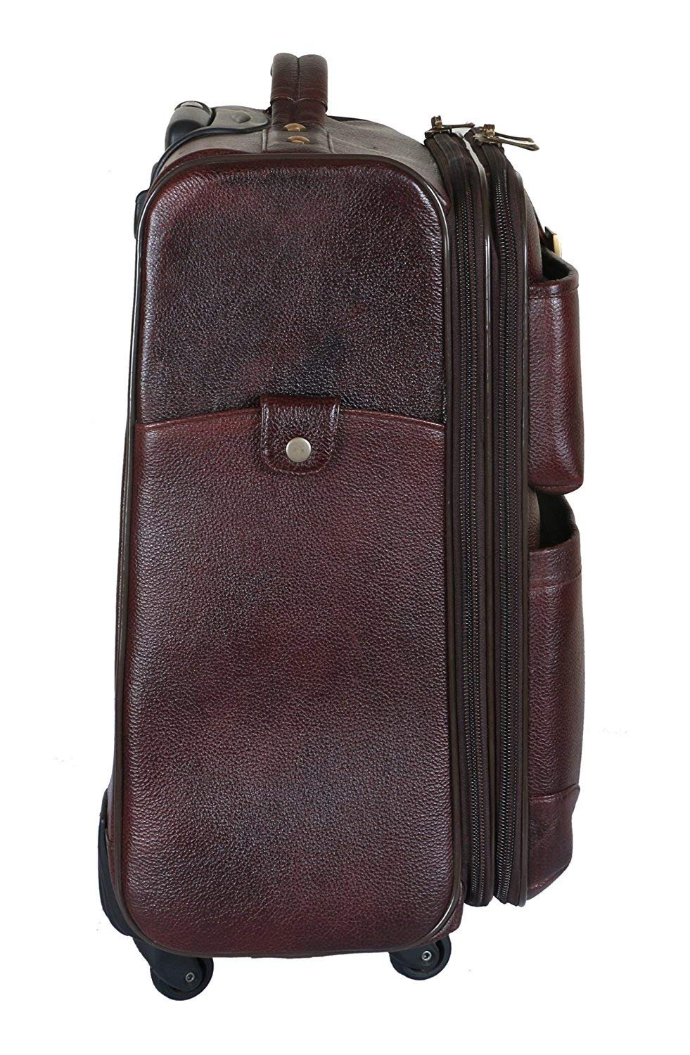 HAYAT Leather Accessories 46 Ltrs Brown Leather Cabin Trolley Bags for Men Luggage