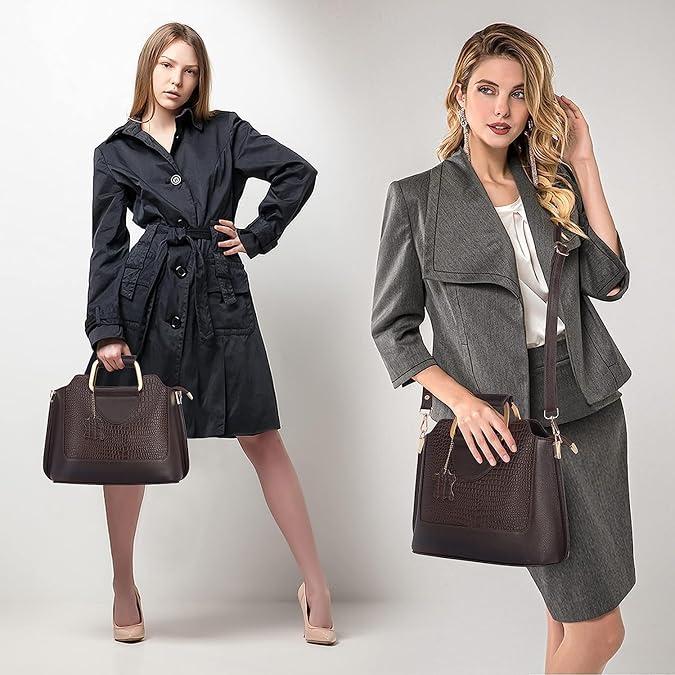 Leather Satchel Handbag - Trapezoid