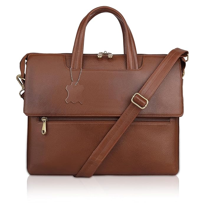 Leather Laptop Bag - Double Flap