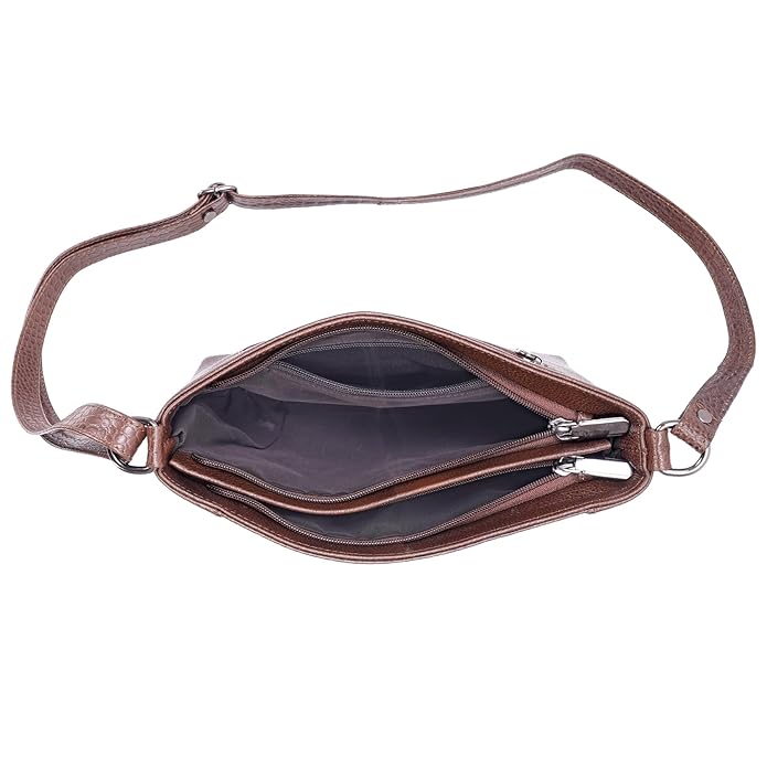 Leather Sling Bag for Women - Zip Top