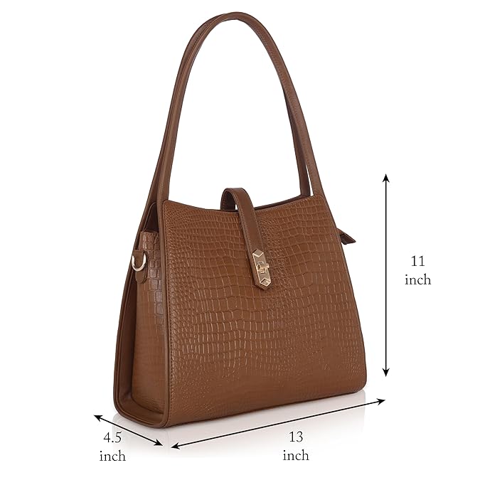Croco Leather Handbag - TURN LOCK