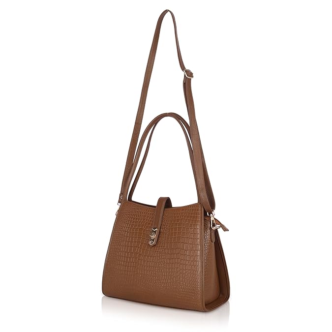 Croco Leather Handbag - TURN LOCK