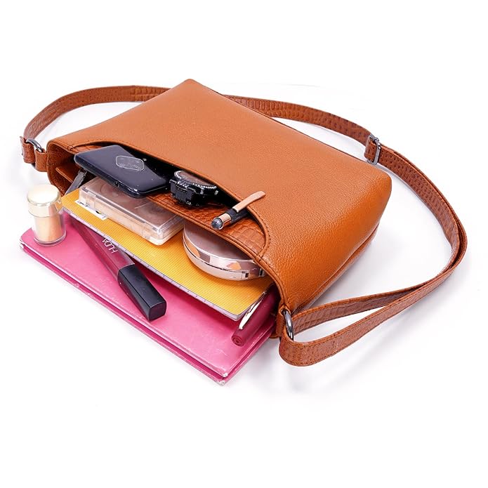 Leather Sling Bag for Women - Zip Top