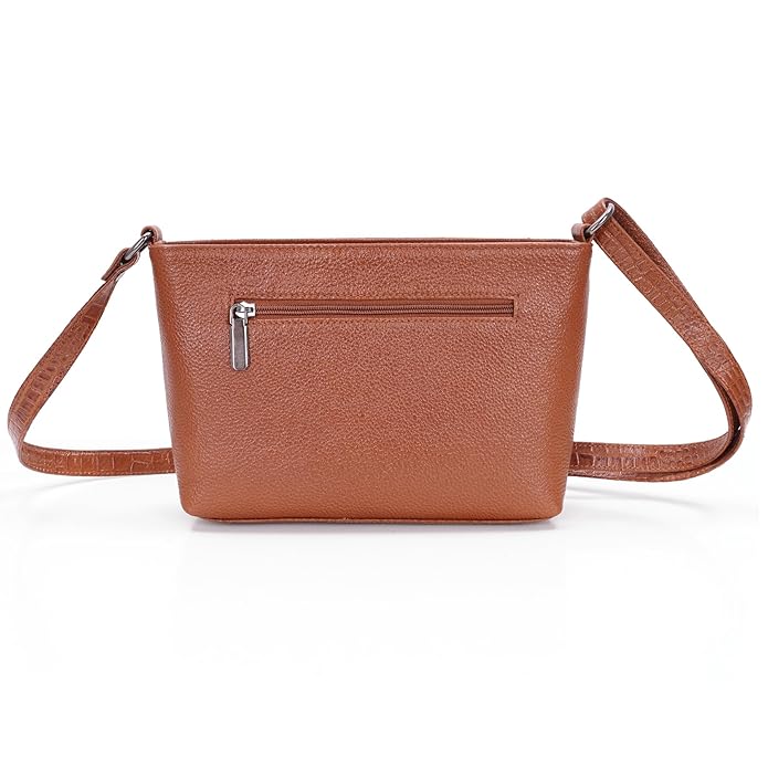 Leather Sling Bag for Women - Zip Top