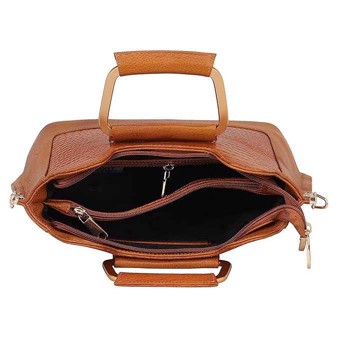 Leather Satchel Handbag - Trapezoid