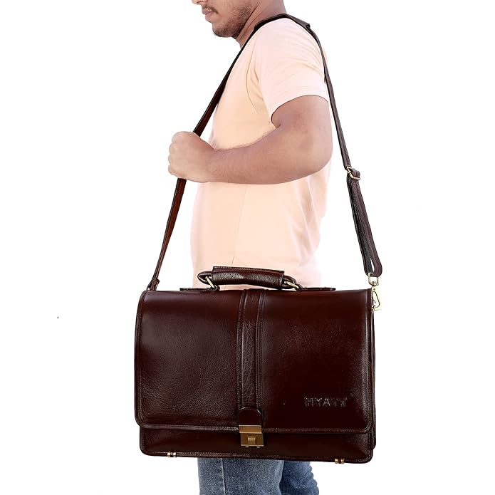 Leather Laptop Briefcase - Full Flap