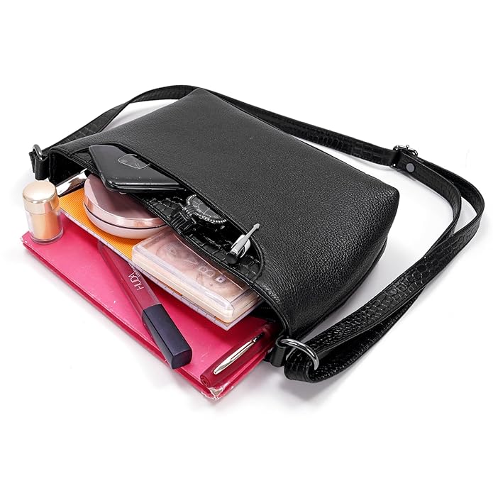 Leather Sling Bag for Women - Zip Top