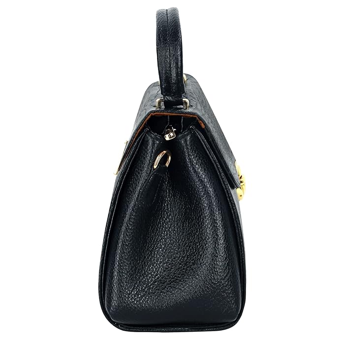 Compact Leather Handbag Bag - Push Lock