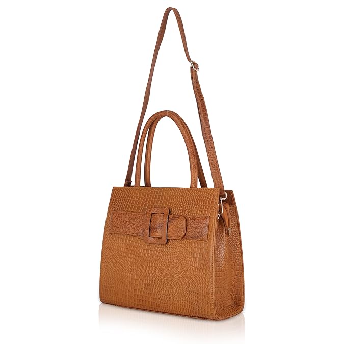 Croco Leather Handbag - Buckle Harmass