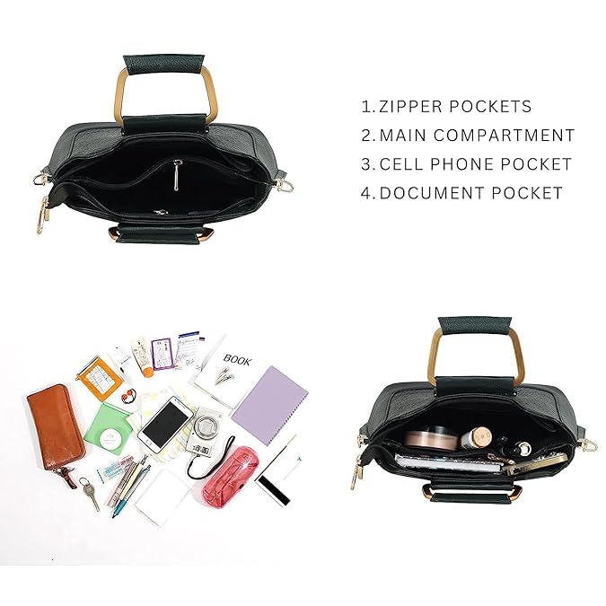 Leather Satchel Handbag - Trapezoid