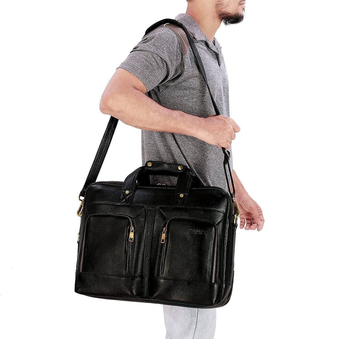 HAYAT Leather Accessories 24 litres Full Grain Natural Leather Briefcase Messenger & Shoulder Bags