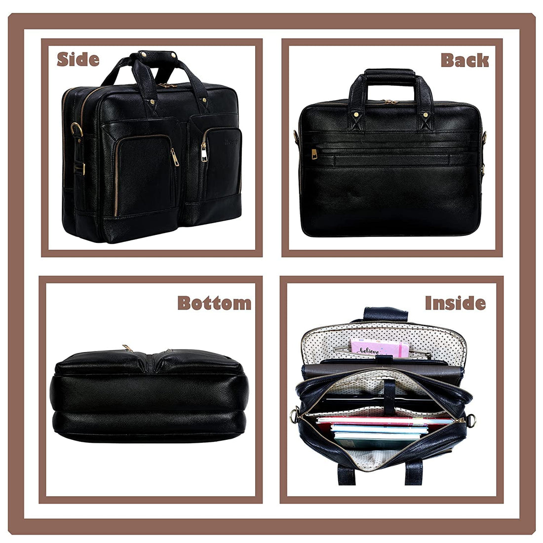 HAYAT Leather Accessories 24 litres Full Grain Natural Leather Briefcase Messenger & Shoulder Bags