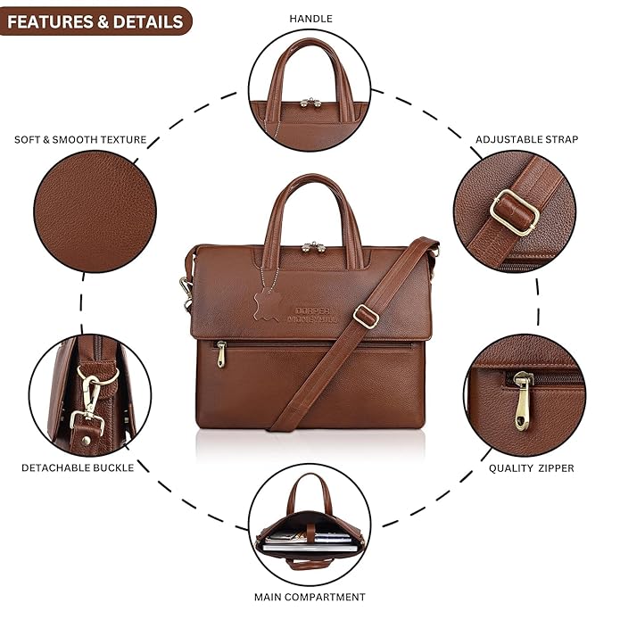 Leather Laptop Bag - Double Flap